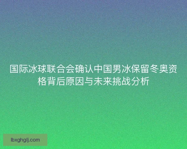 国际冰球联合会确认中国男冰保留冬奥资格背后原因与未来挑战分析