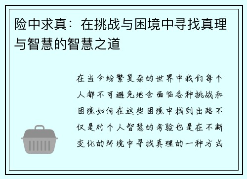 险中求真：在挑战与困境中寻找真理与智慧的智慧之道